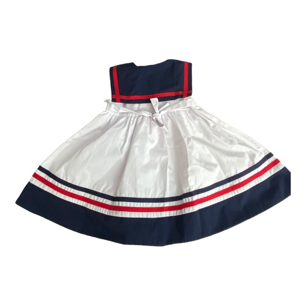 NWT $58 Good Lad 18m Girl Sailors Dress White Poplin Nautical Sailboat Applique - Picture 11 of 15